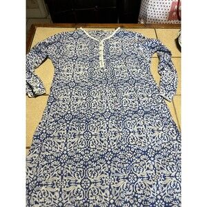 TURQUOISE Handcrafted Apparel Designer Blue And White Dress Size S/M